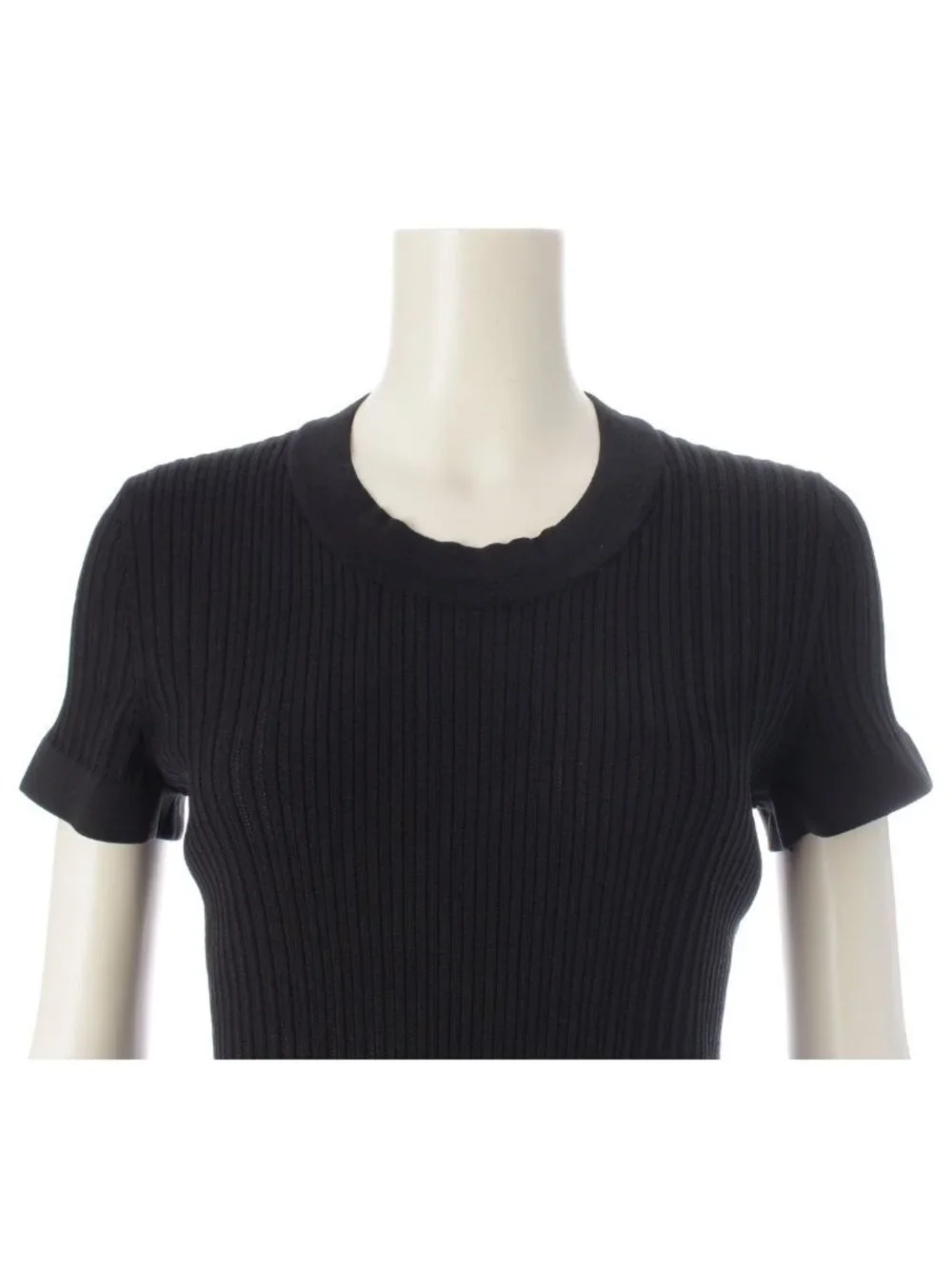 Chanel Circle CC Logo Short Sleeve Openwork Rib Knit Switch Dress Black 38